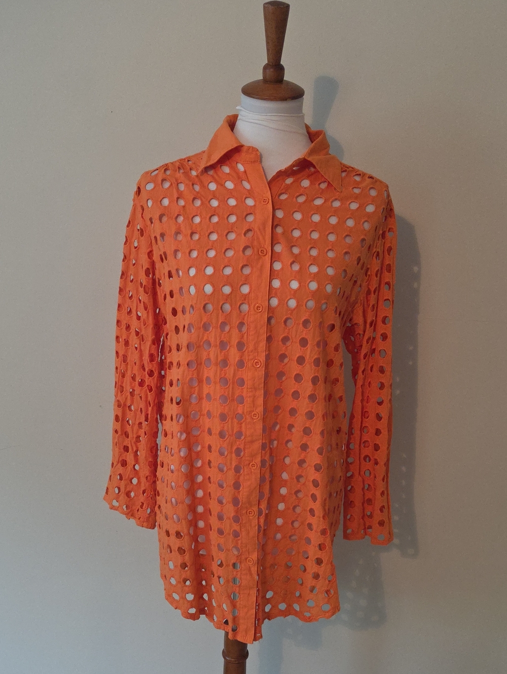 Adiva Orange Eyelet Button-Front Women's Top